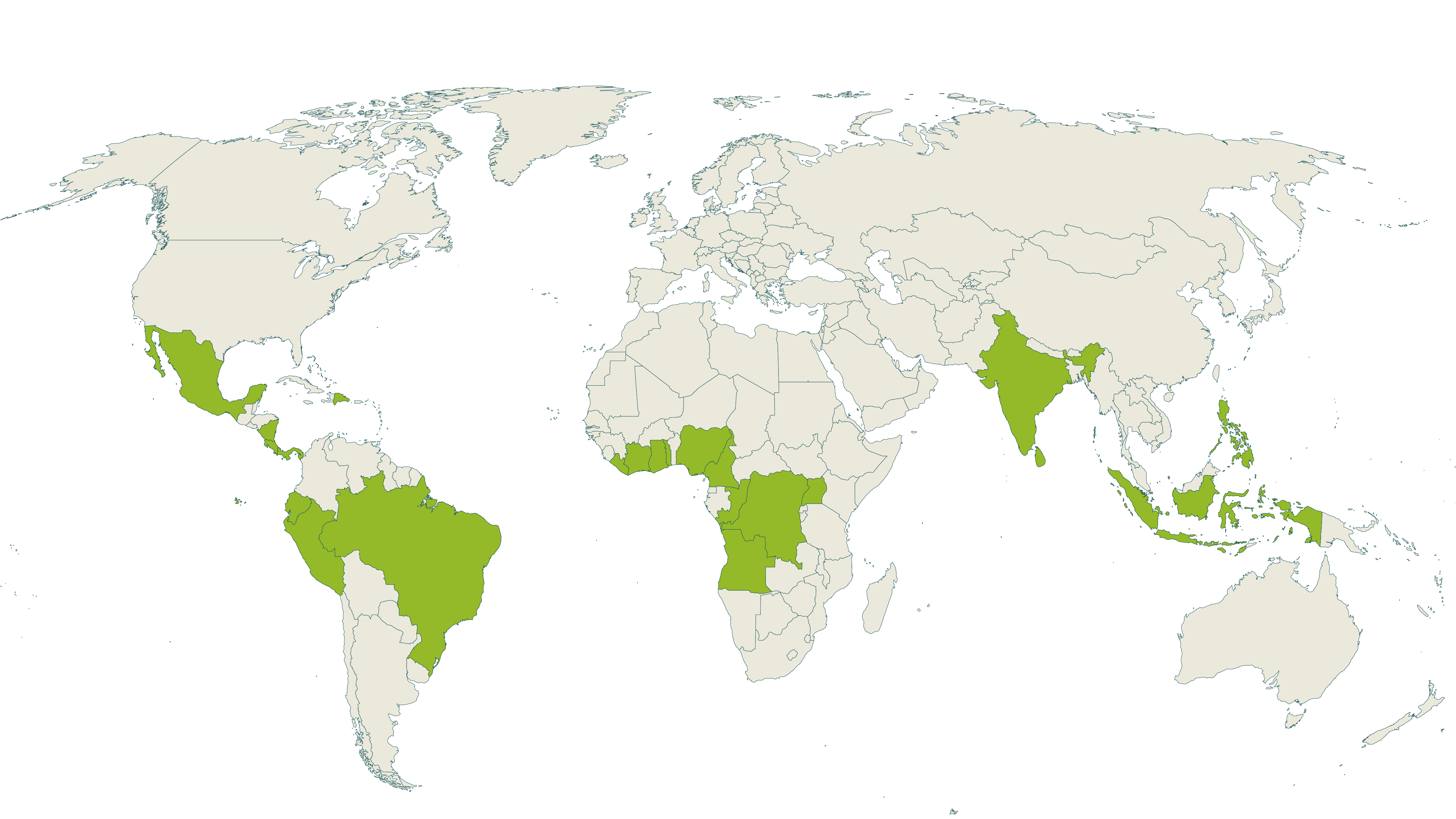 Map of current Rainforest Alliance certified cocoa farms